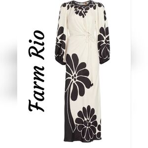 Farm Rio Womens Gown Sz S Black & White Floral Palermo Cutout Center **FLAW**